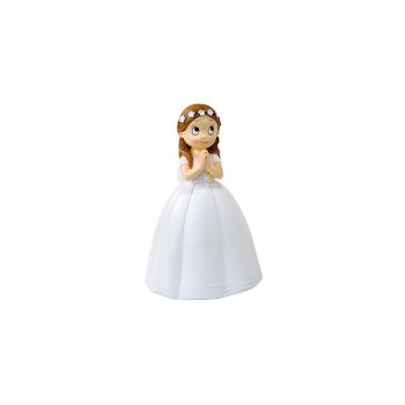 Figura comunión niña vestido largo y corona flores,16,5cm